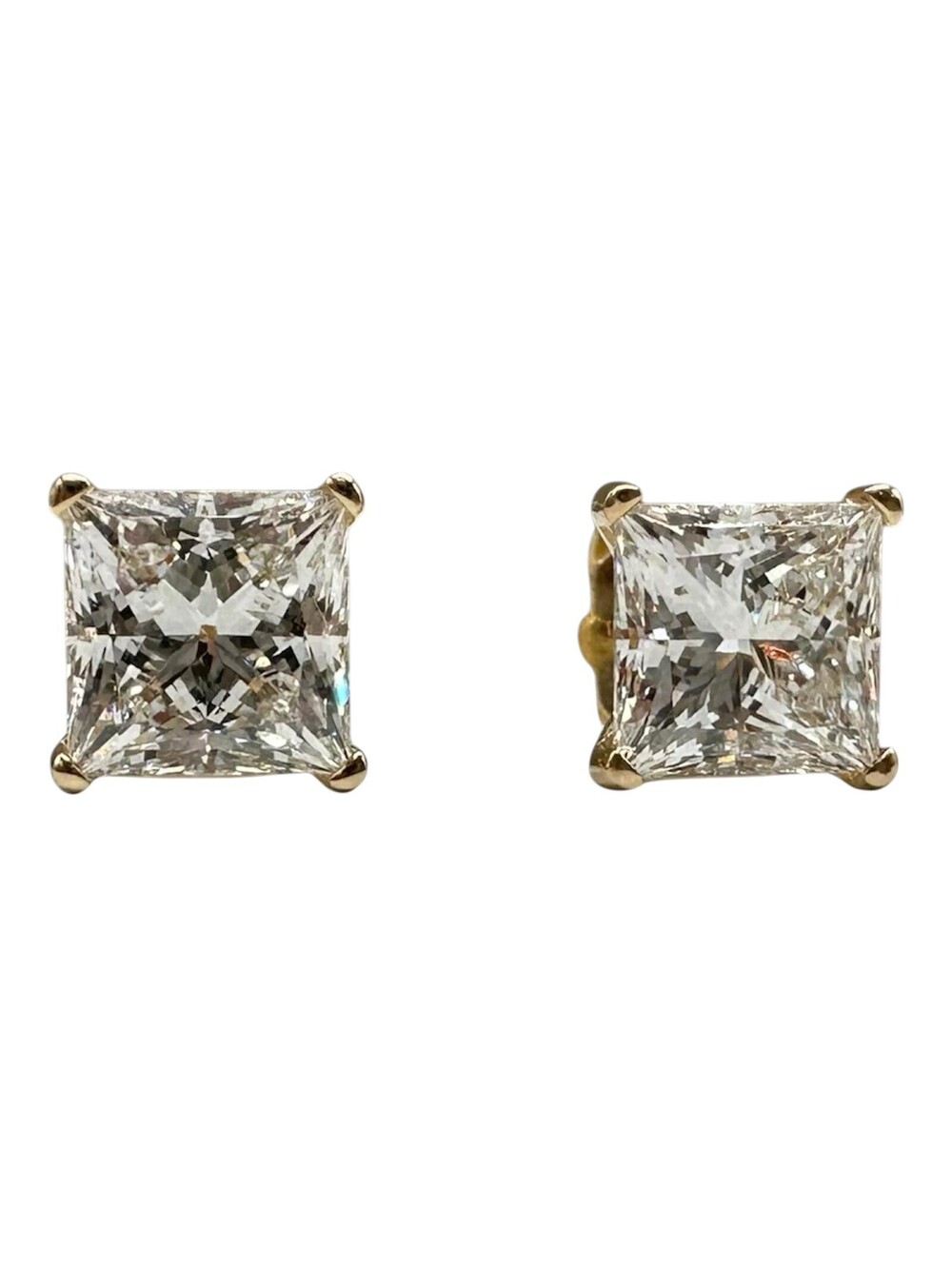 Princess Lab Grown Diamond Stud Earrings 2.09ctw IGI 14kt Yellow Gold